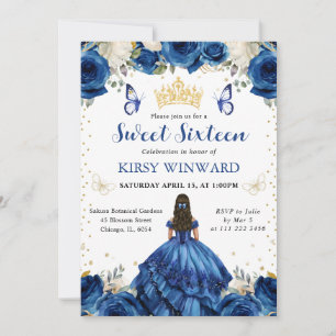 Convite Princesa Morena de Vestido Azul Sweet 16