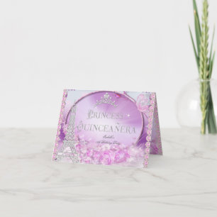 Convite Princesa Quinceanera Mágica Púrpura Rosa Dobrada