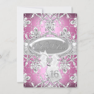 Convite Princesa Tiara Diamante Rosa Sweet 16