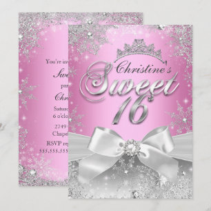 Convite Princesa Winter Wonderland Rosa Sweet 16