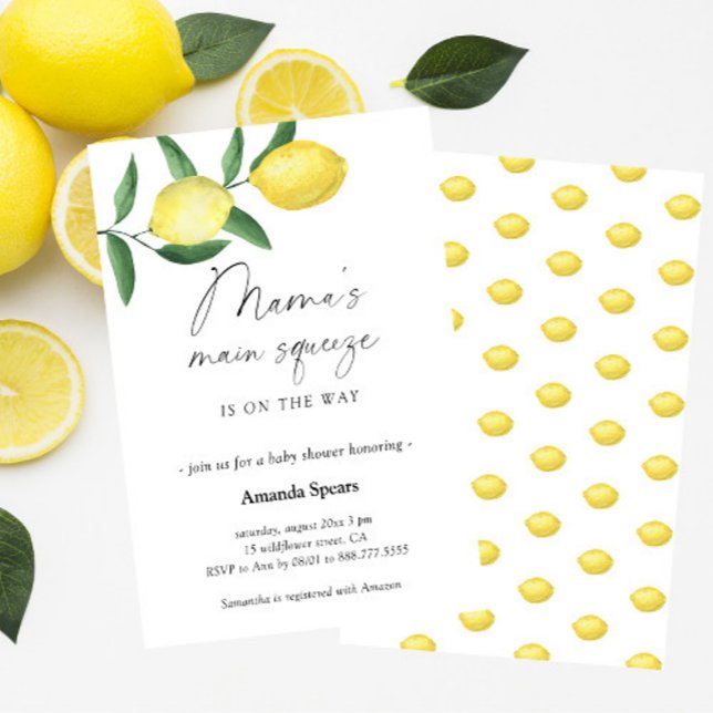 Convite principal de espremer da mãe Chá de fralda (Cute lemon theme gender neutral baby shower invitation)