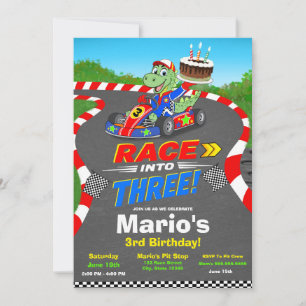 Convite Pronto para Corrida de Carro com Dinossaur