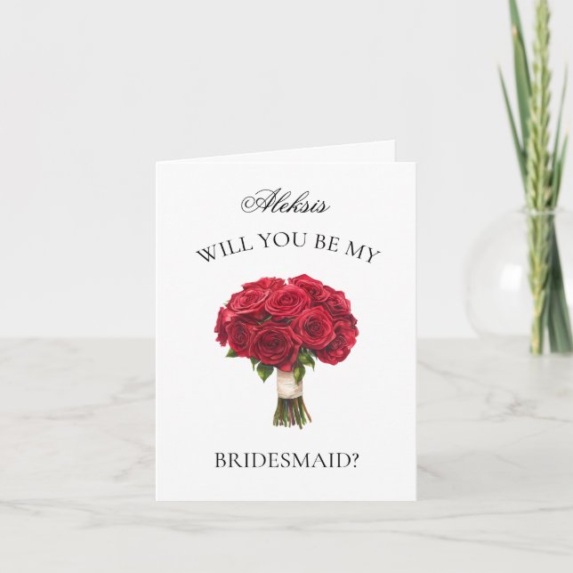 Convite Proposta da Bridesmaid do Buquê Rosa vermelha (Frente)