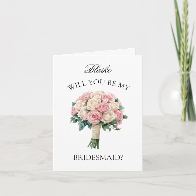Convite Proposta de Bridesmaid do Buquê de Ivory e Rosas B (Frente)
