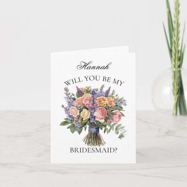 Convite Proposta de Bridesmaid do Buquê Roxo Boho (Frente)