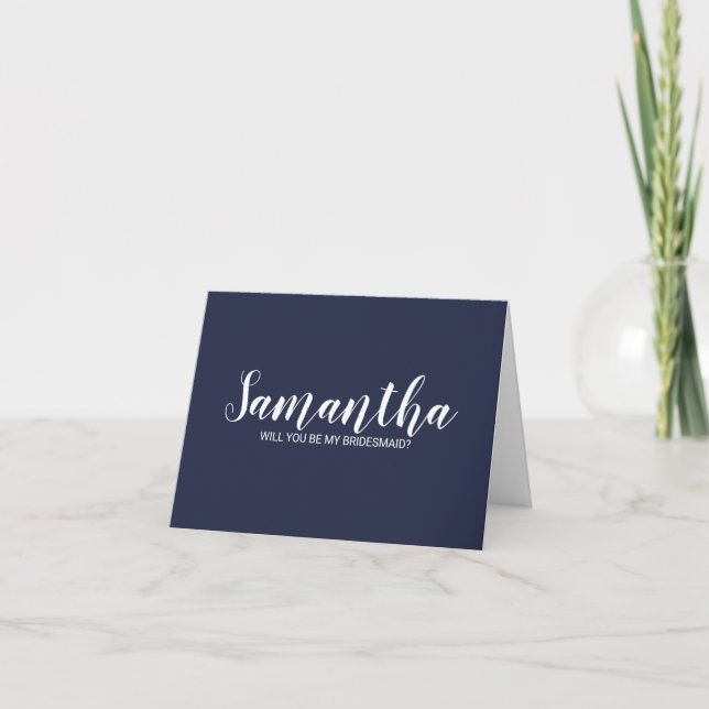 Convite Proposta de Bridesmaid | Marinho de Script Moderno (Frente)