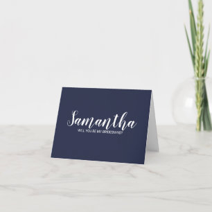 Convite Proposta de Bridesmaid Marinho de Script Moderno