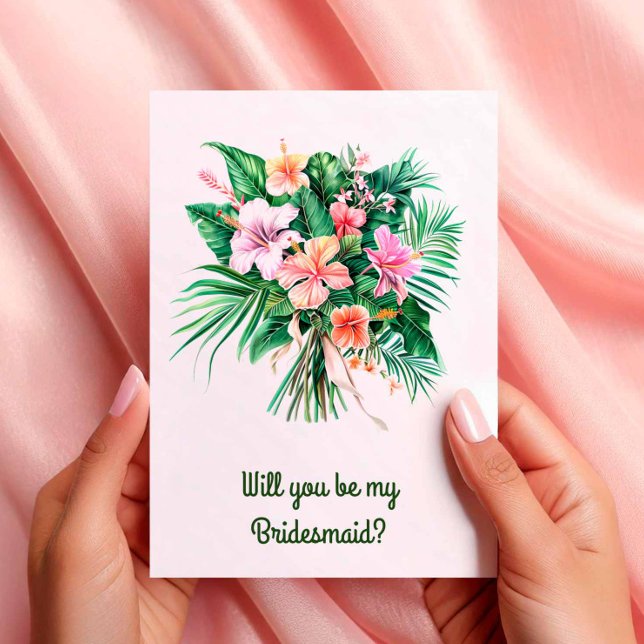 Convite Proposta de Festa de casamento Tropical de Hibiscu (Hibiscus Bouquet Wedding Party Proposal Card)