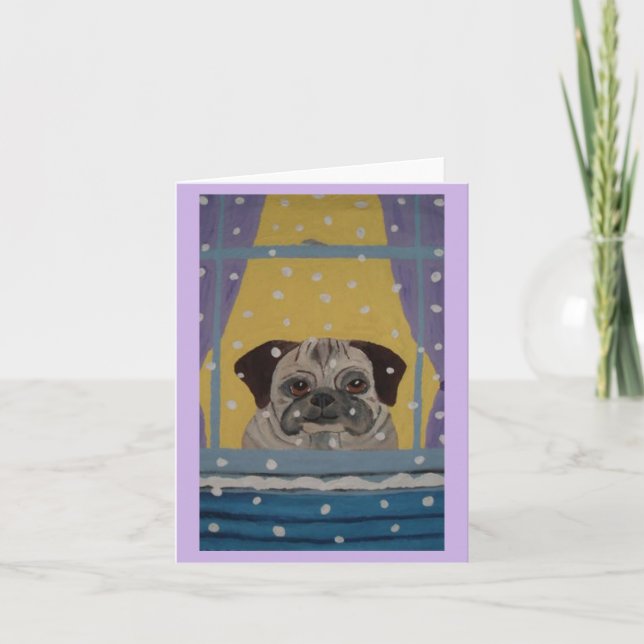 Convite Pug assistindo a nevar (Frente)