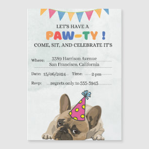 Convite Pug Dog Festa de aniversário Puppy Paw-ty Aniversá
