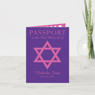 Convite Purple and Pink Star of David Bat Mitzvah Passport