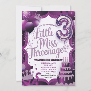 Convite Purple Little Miss Threenager