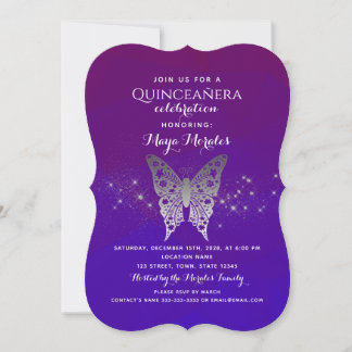 Convite Purple Royal Blue Quinceanera