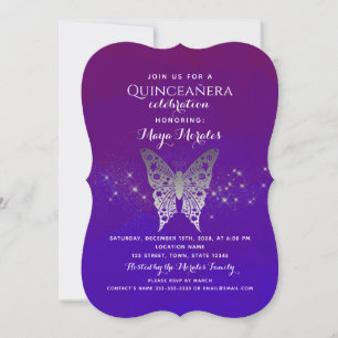 Convite Purple Royal Blue Quinceanera