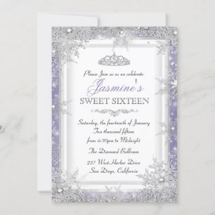 Convite Purple Silver Winter Wonderland Sweet 16