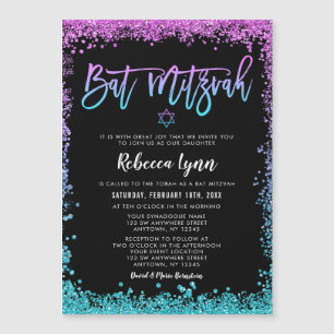 Convite Purple Teal Faux Glitter Bat Mitzvah