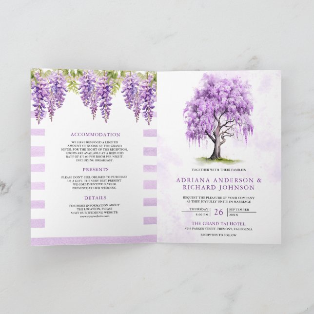 Convite Purple Wisteria Floral Tree QR Code Wedding (Interior)