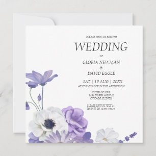 Convite Púrpura Floral de Casamento Quadrado