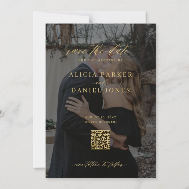 Convite QR code modern photo wedding save the date   (Frente)