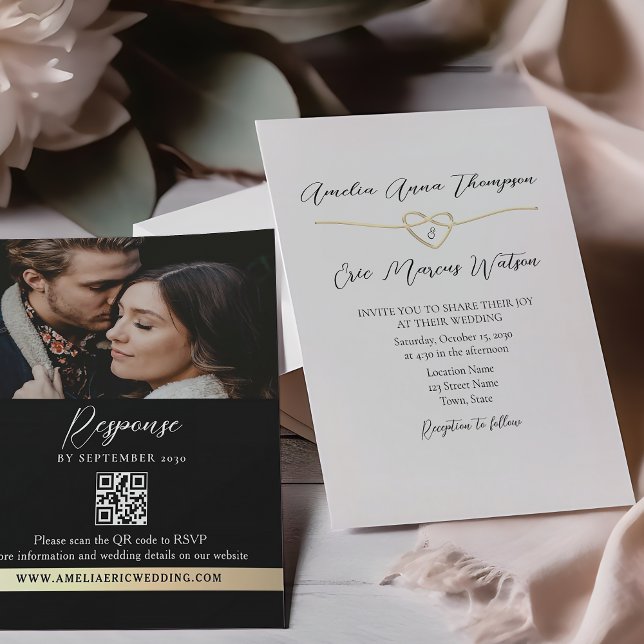 Convite QR para Casamento Branco Negro Elegante (Criador carregado)