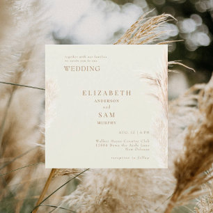 Convite Quadrado Boho Pampas Creme para Casamento