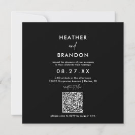 Convite Quadrado de Casamento de Código QR Preto