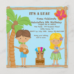 Convite quadrado do aniversário de Luau da menina