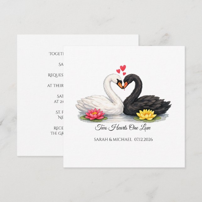 Convite Quadrado Personalizado Dois Corações Um Am (Frente/Verso)