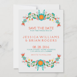 Convite Quadro Floral Retroativo Colorido Salvar a Data