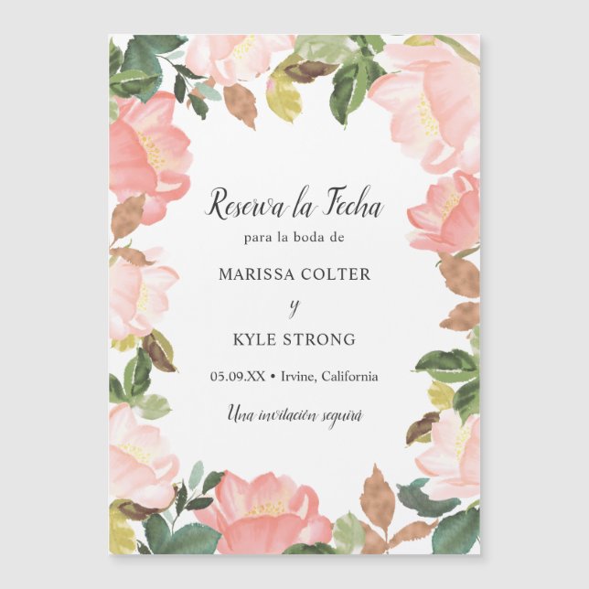 Convite Quadro Floral Rosa Casamento Espanhol Salvar a Dat (Frente)