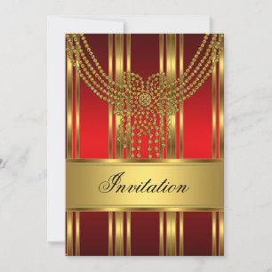 Convite Qualquer Festa Dourado e Vermelho
