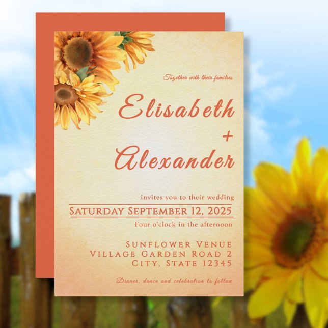 Convite Quente para Casamento de Girassol (Warm Joyful Sunflower Wedding Invitation)