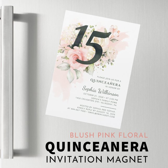 Convite Quinceanera 15 Birthday Rustic Floral Moderna (Quinceanera 15th Birthday Floral Rustic Modern Magnetic Invitation)