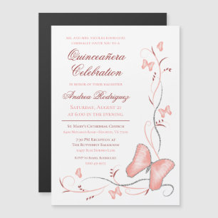 Convite Quinceañera - Borboleta Rosa e Rochas