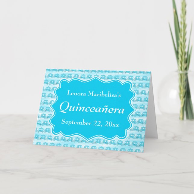 Convite Quinceanera Carruagems Azuis Turquesa (Frente)