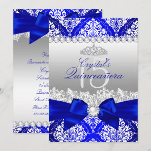 Convite Quinceanera com Laço de Pérola Azul Real D