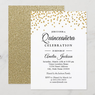 Convite Quinceanera Confete Brilho Dourado