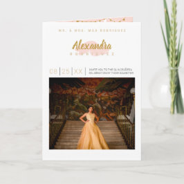 Convite Quinceanera de Fotografia Dourada e Rosa Esbranqui