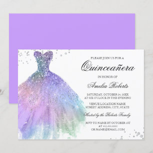 Convite Quinceanera de Vestido Brilhante Azul Turq
