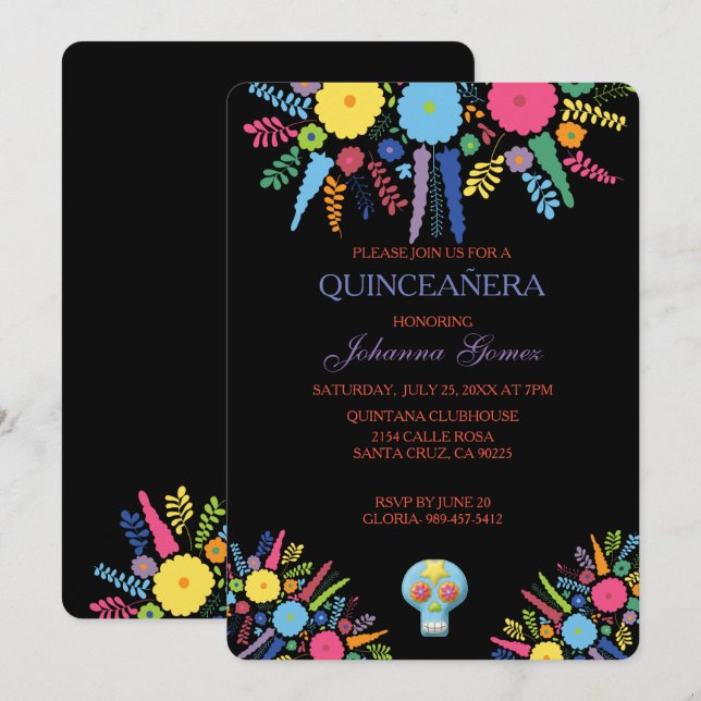 CONVITE QUINCEAÑERA DIA DE LOS MUERTOS (Frente/Verso)