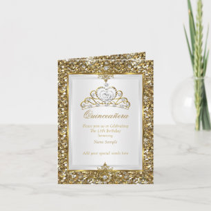 Convite Quinceanera Dourado Brilho Tiara Pérola Branca Fot