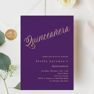 Convite Quinceanera elegante com script de ouro ro