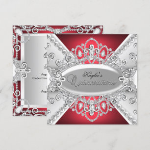 Convite Quinceanera em Damasco de Diamante Prata e