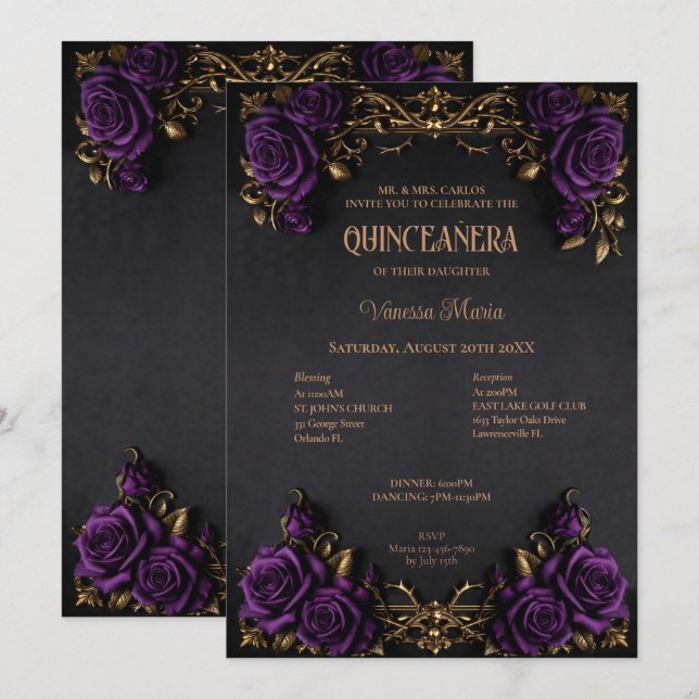 Convite Quinceanera Floral Halloween Gótico (Frente/Verso)