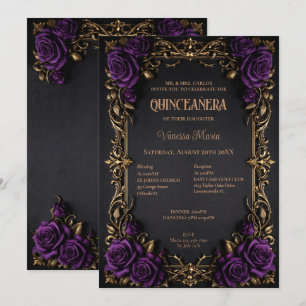 Convite Quinceanera Floral Halloween Gótico