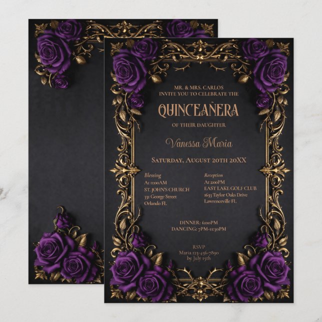 Convite Quinceanera Floral Halloween Gótico (Frente/Verso)