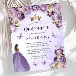 Convite Quinceañera Floral Marfim Roxo Orçamento