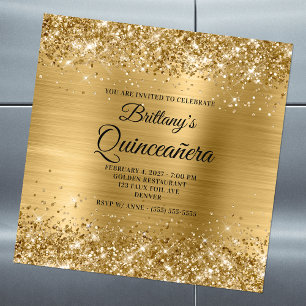 Convite Quinceañera Glittery Dourado