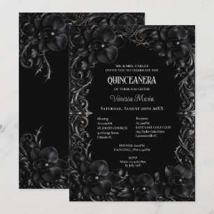 Convite Quinceanera Halloween Gótico de Orquídeas 