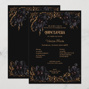 Convite Quinceanera Halloween Gótico Orquídeas Pre